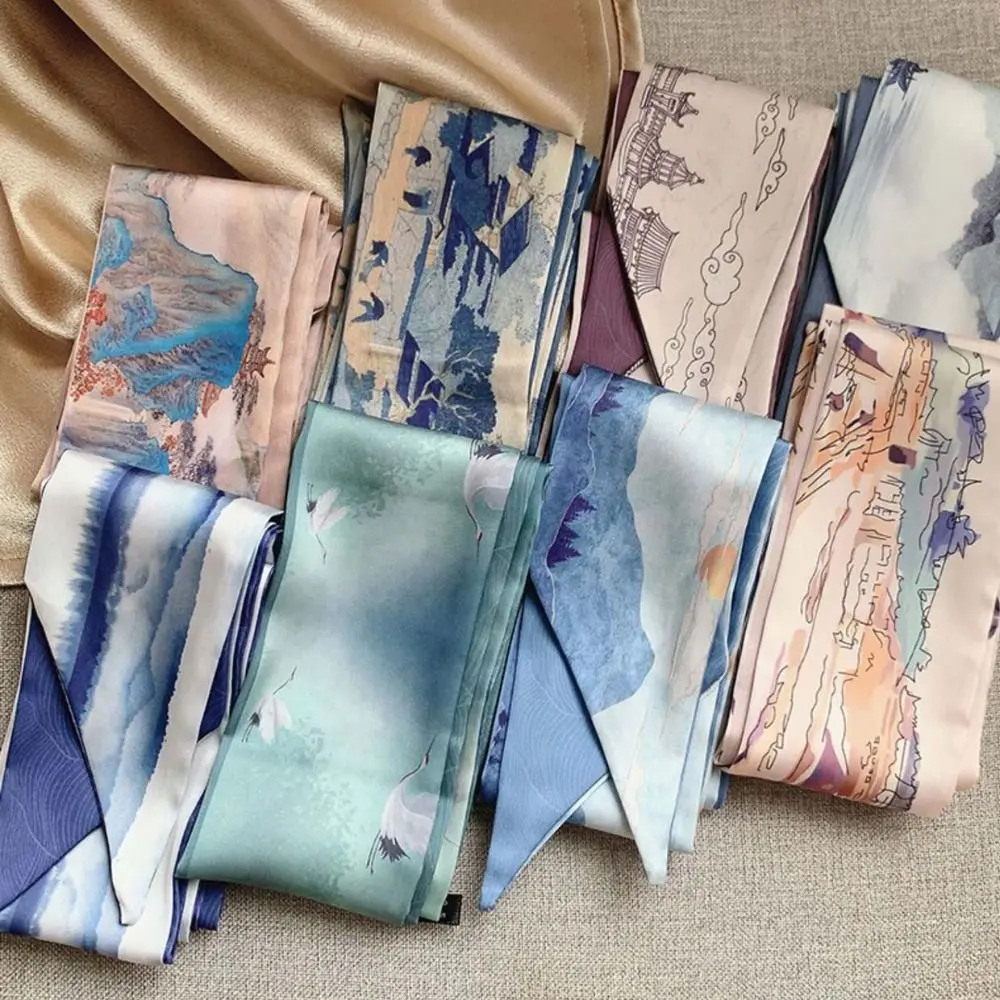 Fashion Silk Scarf Print Neck Scarfs Handbag Decor Ribbon Wrist Waistband Lady Hairband Decoration Accessories Hand Kerchief