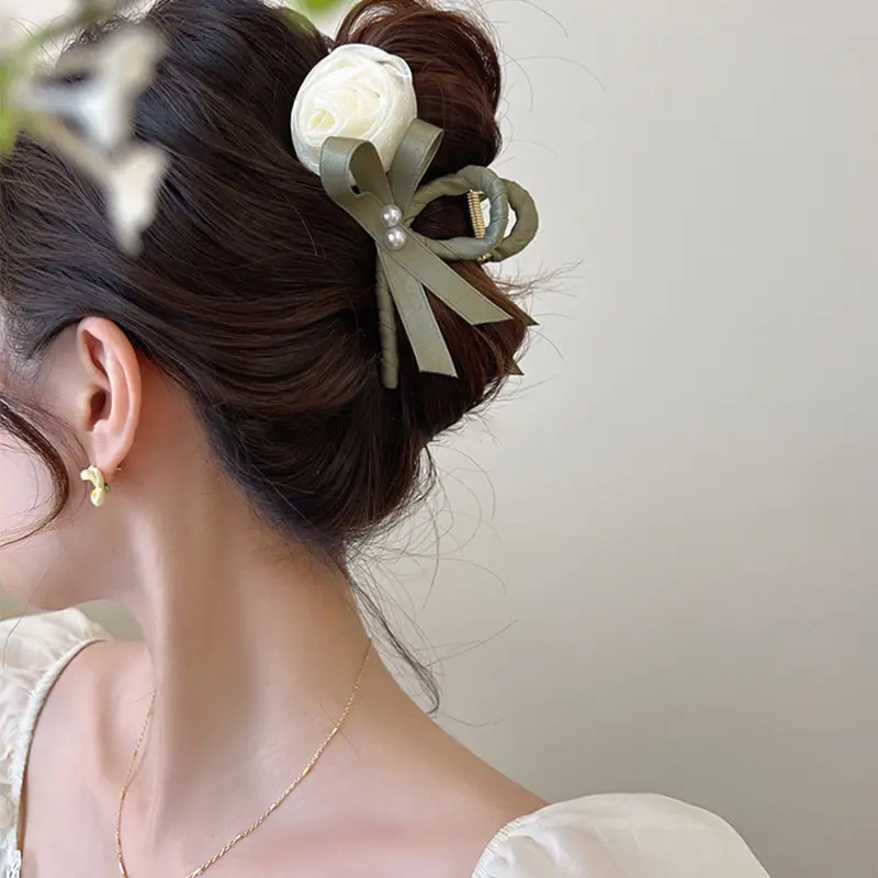 VANIKA New Chiffon Flower Hair Claw Clip Fashion Hair Accessories Women Big Floral Hair Clamp Elegant Ponytail clip Headwear