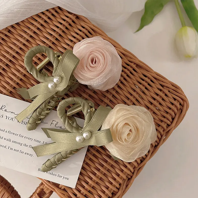 VANIKA New Chiffon Flower Hair Claw Clip Fashion Hair Accessories Women Big Floral Hair Clamp Elegant Ponytail clip Headwear