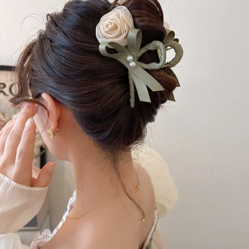 VANIKA New Chiffon Flower Hair Claw Clip Fashion Hair Accessories Women Big Floral Hair Clamp Elegant Ponytail clip Headwear