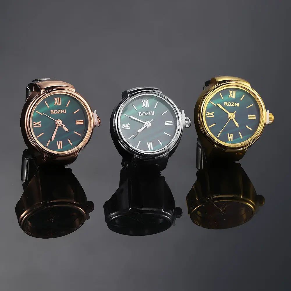 Round CLassic Finger Watch Stainless Steel Italian Charm Link Trend Clock Quartz Watch Ring Trendy Jewelry for Women Men