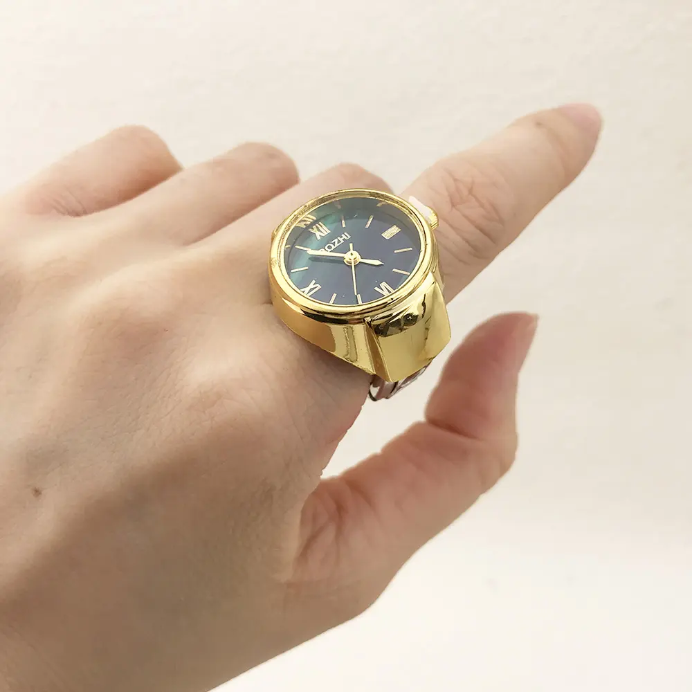 Round CLassic Finger Watch Stainless Steel Italian Charm Link Trend Clock Quartz Watch Ring Trendy Jewelry for Women Men
