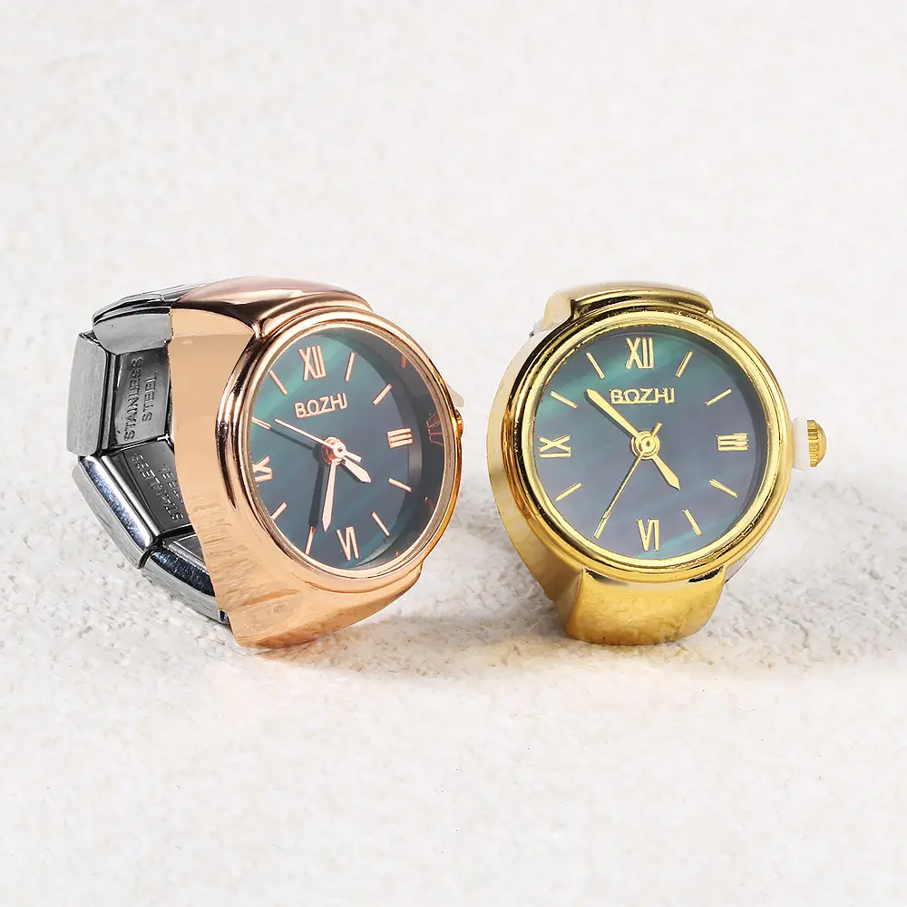 Round CLassic Finger Watch Stainless Steel Italian Charm Link Trend Clock Quartz Watch Ring Trendy Jewelry for Women Men