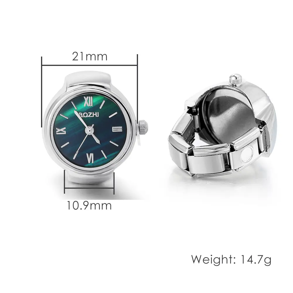 Round CLassic Finger Watch Stainless Steel Italian Charm Link Trend Clock Quartz Watch Ring Trendy Jewelry for Women Men