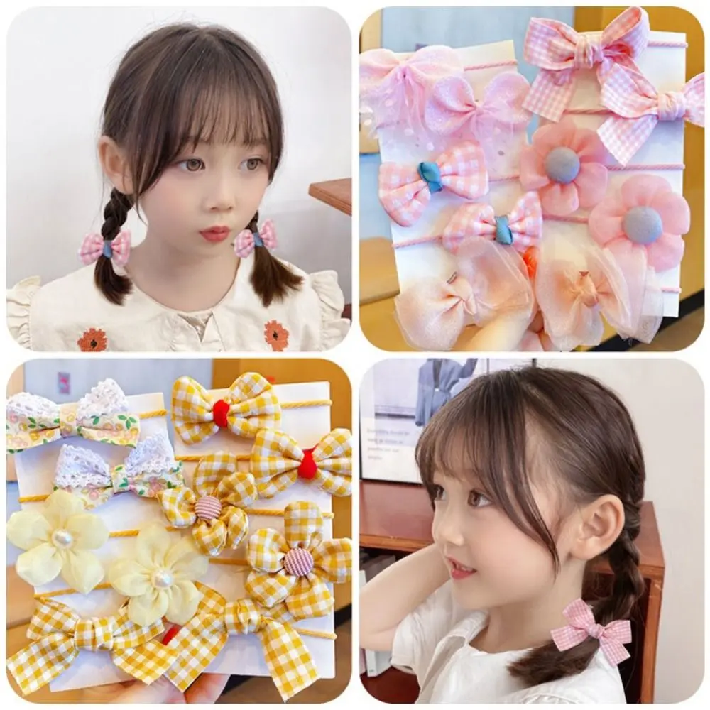 10Pcs/Set Big Bow Flower Elastic Hairbands Children Girls Sweet Hair Ties Fashion Headbands Hair Accessories Rubber Band