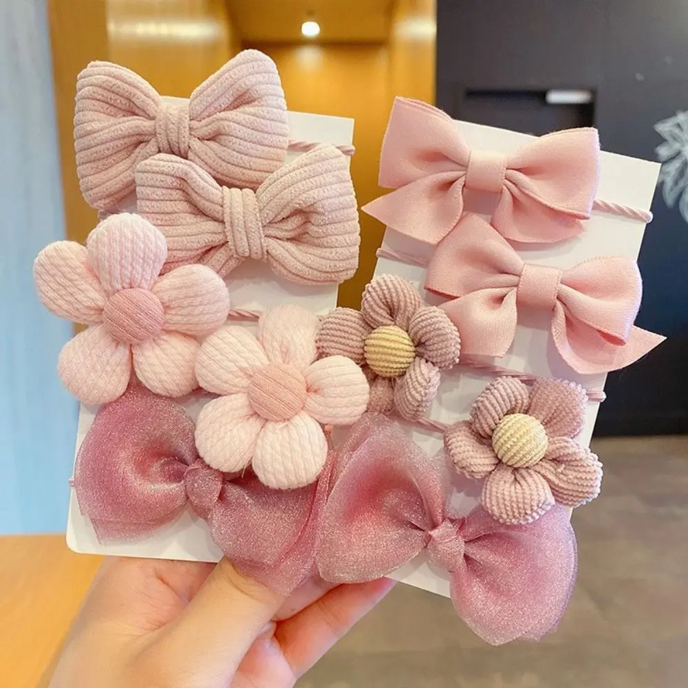 10Pcs/Set Big Bow Flower Elastic Hairbands Children Girls Sweet Hair Ties Fashion Headbands Hair Accessories Rubber Band