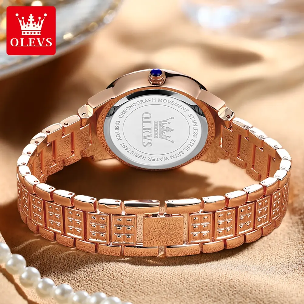 OLEVS 9943 Womens Watch Original Fashion Quartz Watch Roman Inlaid Zircon Dial Reloj Waterproof Luminous  Ladies Watch Box