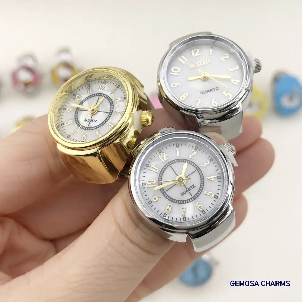 GEMOSA Women Men Finger Watch Stainless Steel Italian Charm Link CLassic Clock Roman Quartz Watch Ring Fashion Jewelry Gifts