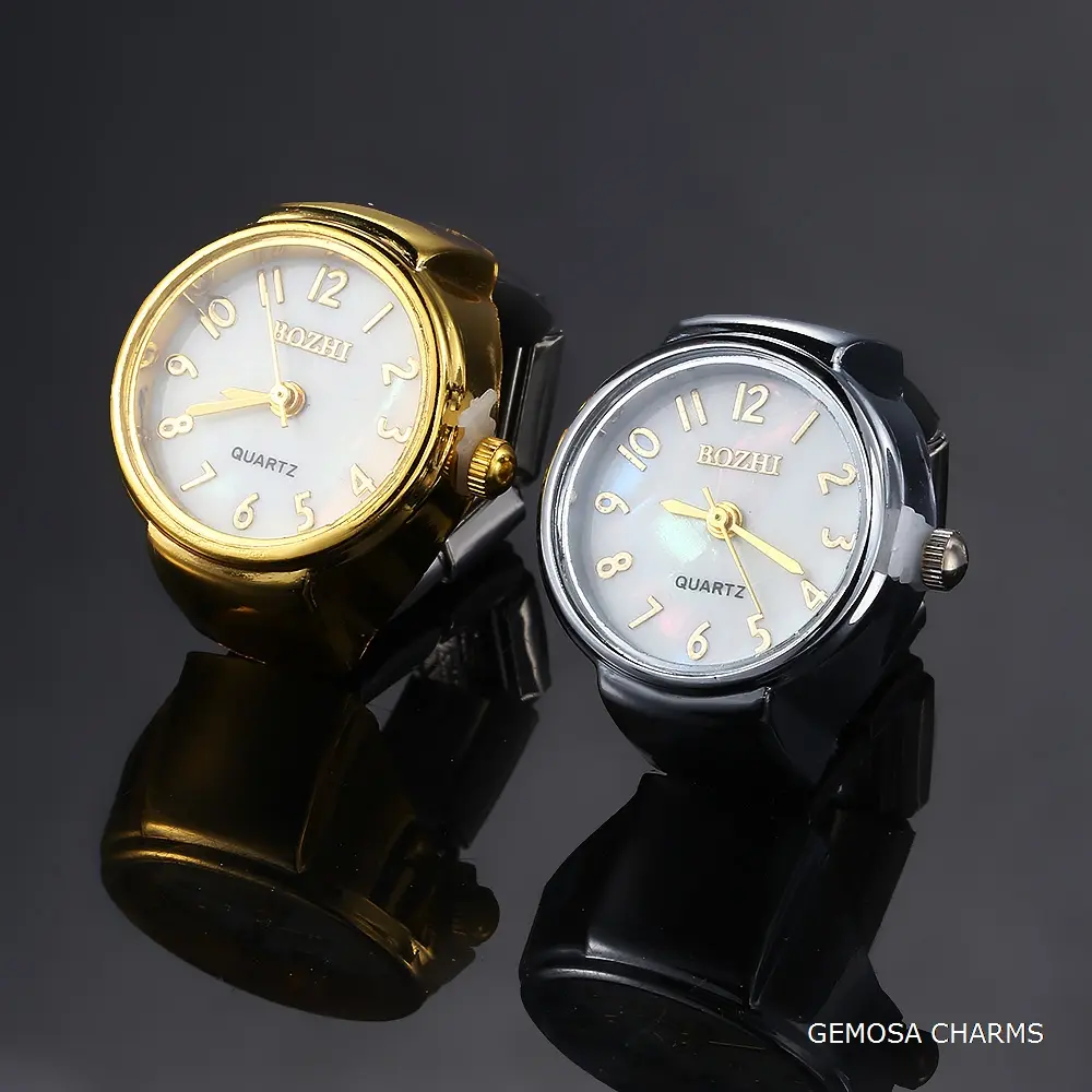 GEMOSA Women Men Finger Watch Stainless Steel Italian Charm Link CLassic Clock Roman Quartz Watch Ring Fashion Jewelry Gifts
