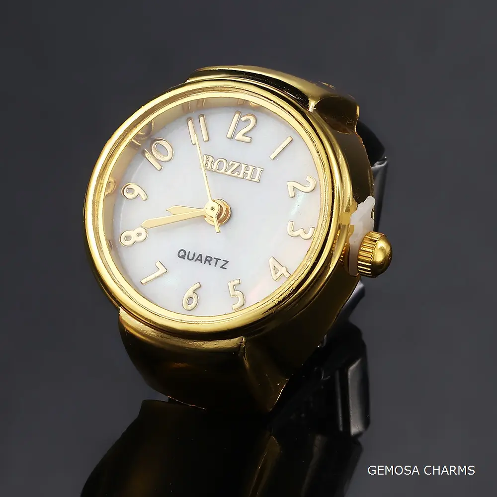 GEMOSA Women Men Finger Watch Stainless Steel Italian Charm Link CLassic Clock Roman Quartz Watch Ring Fashion Jewelry Gifts