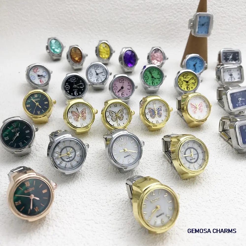 GEMOSA Women Men Finger Watch Stainless Steel Italian Charm Link CLassic Clock Roman Quartz Watch Ring Fashion Jewelry Gifts