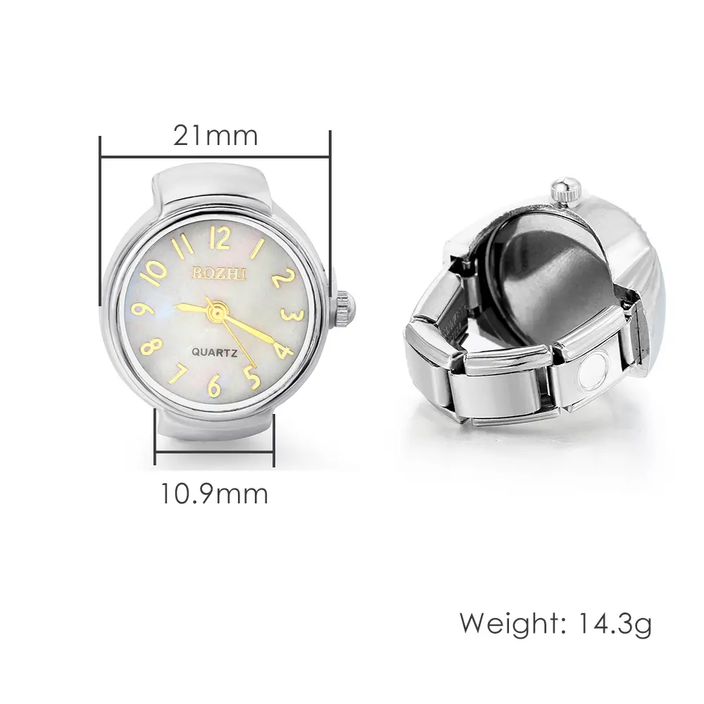 GEMOSA Women Men Finger Watch Stainless Steel Italian Charm Link CLassic Clock Roman Quartz Watch Ring Fashion Jewelry Gifts