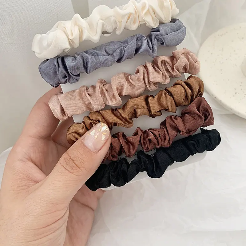 6Pcs/Set Woman Fashion Silk Satin Scrunchies Solid Color Hair Rope Ponytail Holder Elastic Hair Bands Hair Ties Hair Accessories