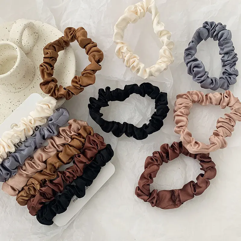 6Pcs/Set Woman Fashion Silk Satin Scrunchies Solid Color Hair Rope Ponytail Holder Elastic Hair Bands Hair Ties Hair Accessories
