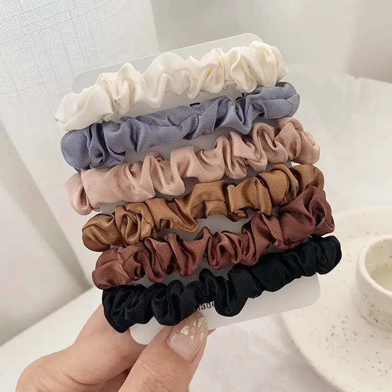 6Pcs/Set Woman Fashion Silk Satin Scrunchies Solid Color Hair Rope Ponytail Holder Elastic Hair Bands Hair Ties Hair Accessories