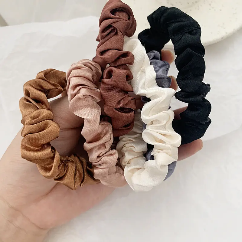 6Pcs/Set Woman Fashion Silk Satin Scrunchies Solid Color Hair Rope Ponytail Holder Elastic Hair Bands Hair Ties Hair Accessories