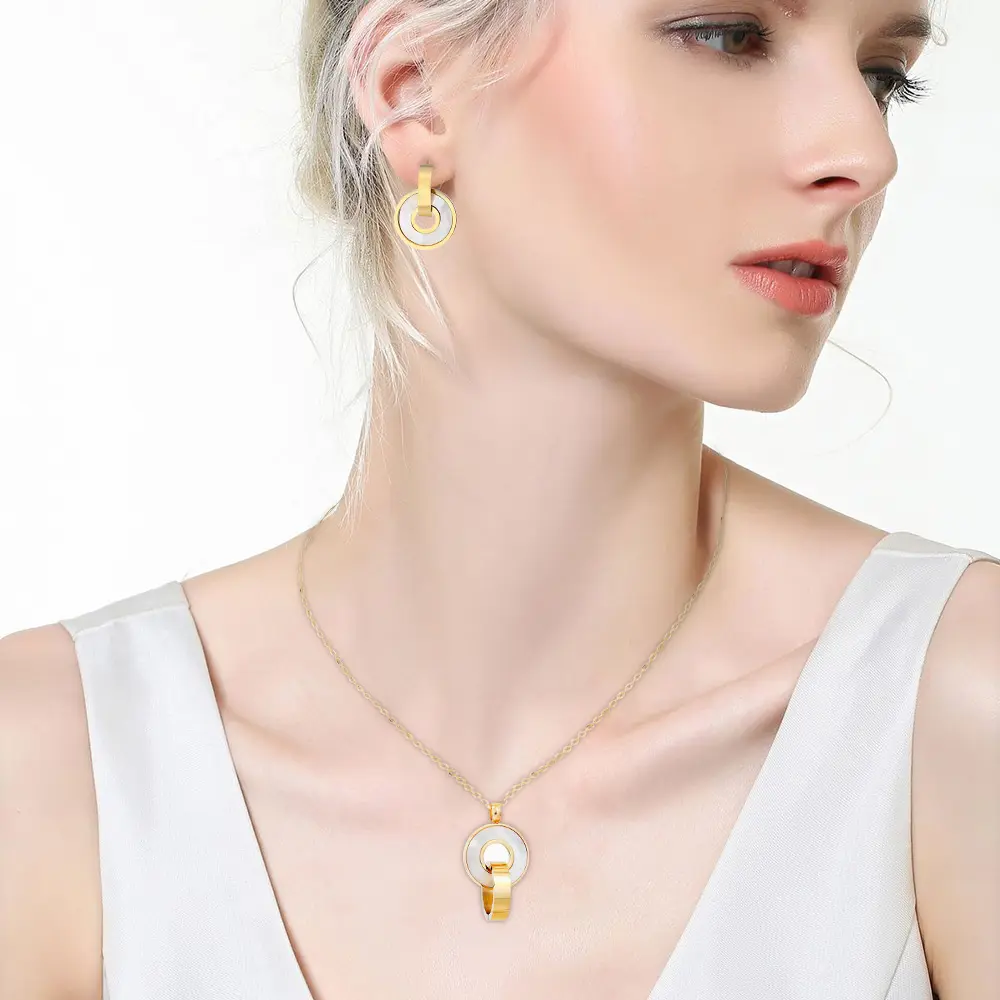 Fashion Jewelry Sets Gold Color Stainless Steel Shell Pendant Necklace Earrings Accessory For Women Wedding Party
