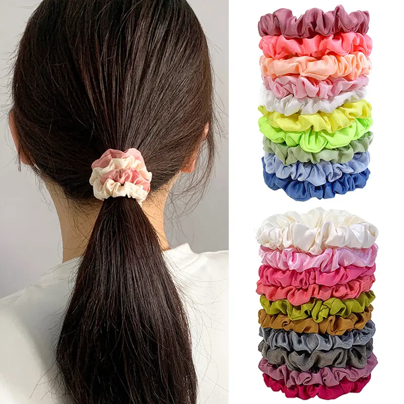 10-Piece Women's Pure Color Satin Large Scrunchie Daily Simple Rubber Hair Bands Set Skinny Ponytail Holder Hair Accessories