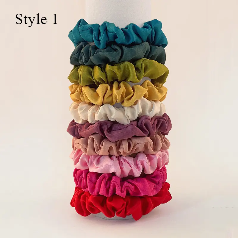 10-Piece Women's Pure Color Satin Large Scrunchie Daily Simple Rubber Hair Bands Set Skinny Ponytail Holder Hair Accessories