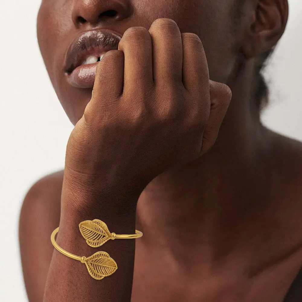 New Cuff Bracelet For Women Party Dubai Leaf Shape Bangles 18K Gold Color Bangles Jewelry Accessories For Party Anniversary Gift