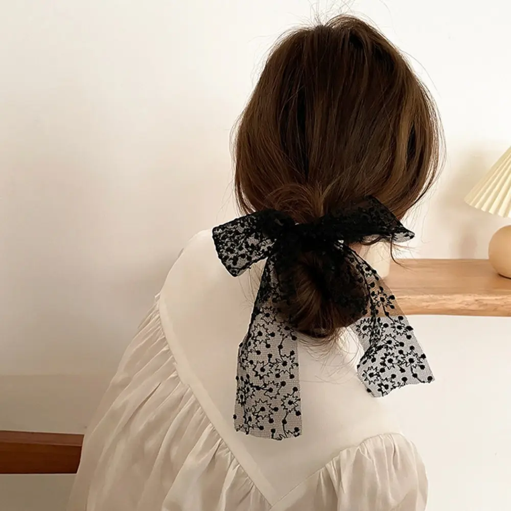 Cute Girls Lace Pearl Hair Bow Hair Ties Ribbon Bowknot Hairs Clips Black White Headbands Ties Sweet Princess Hair Accessories
