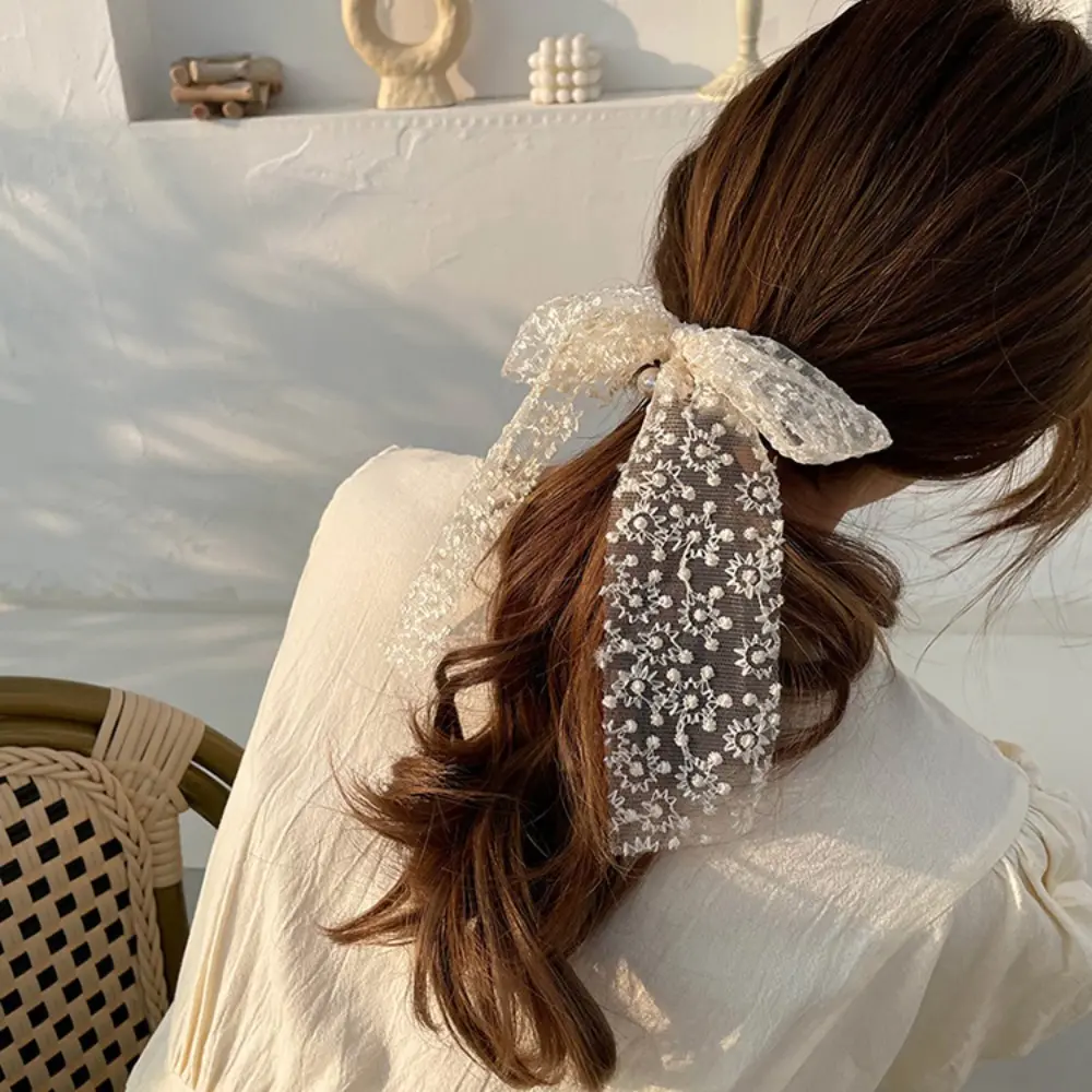 Cute Girls Lace Pearl Hair Bow Hair Ties Ribbon Bowknot Hairs Clips Black White Headbands Ties Sweet Princess Hair Accessories