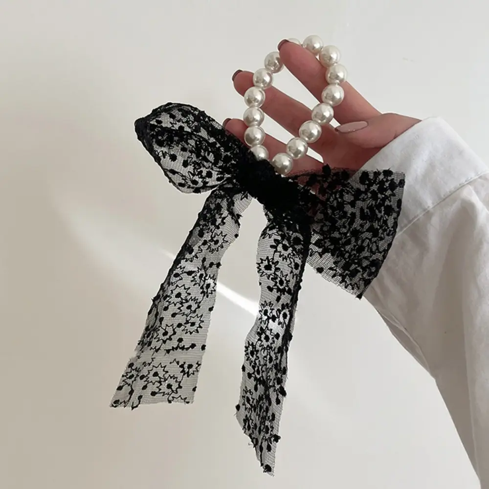 Cute Girls Lace Pearl Hair Bow Hair Ties Ribbon Bowknot Hairs Clips Black White Headbands Ties Sweet Princess Hair Accessories