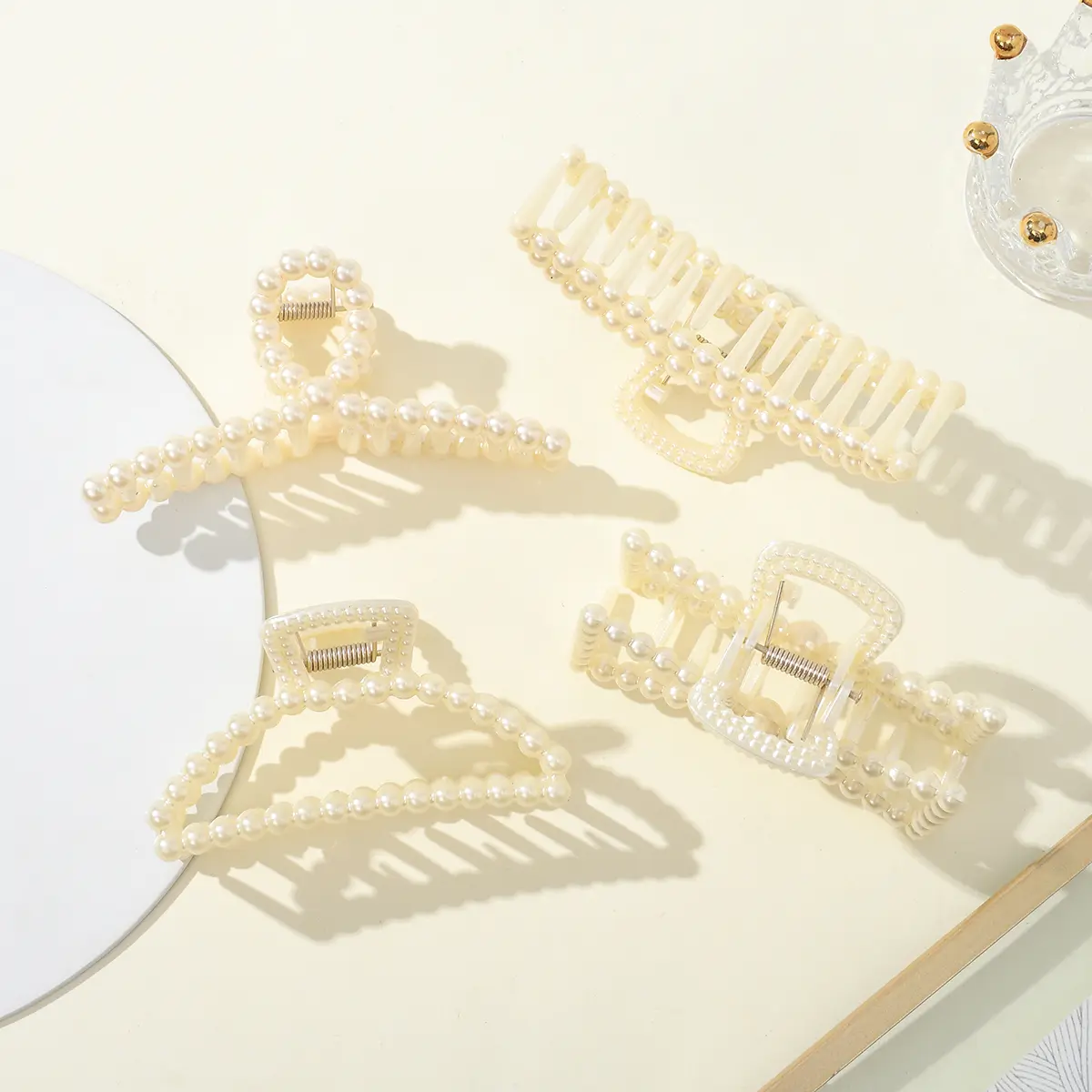 2023 New High-grade Beige Pearl Hair Claws Strong Grip Large Hair Claws Clips For Thin/Thick Hair Women Hair Accessories