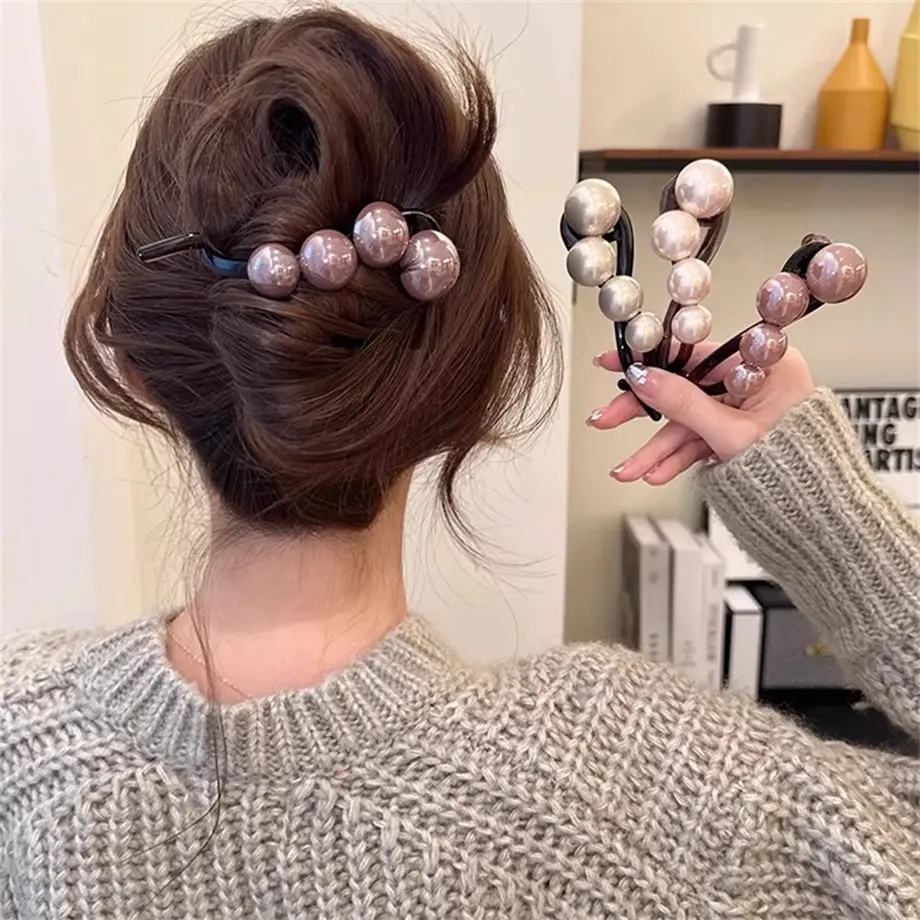 Elegant Pearls Twist Hair Clips Grab For Women Hairpin Barrettes Sweet Hair Ornament Headband Ponytail Fashion Hair Accessories