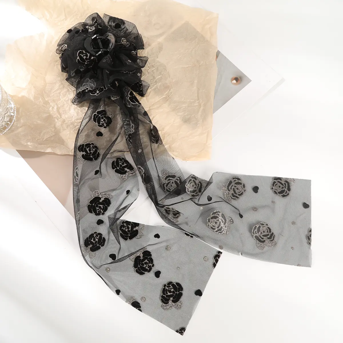 AWAYTR Rose Mesh Bowknot Hair Claw Clips for Women Girls Hair Clip Barrette Hair Clamps Headwear Hair Accessories