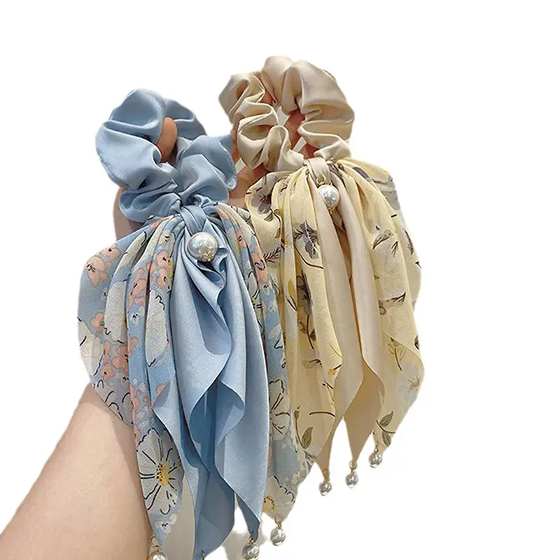 Hair Scarf Hair Scrunchy Chiffon Floral Scrunchie Hair Bands Ponytail Holder Scrunchy Ties Vintage Accessories For Women Girls