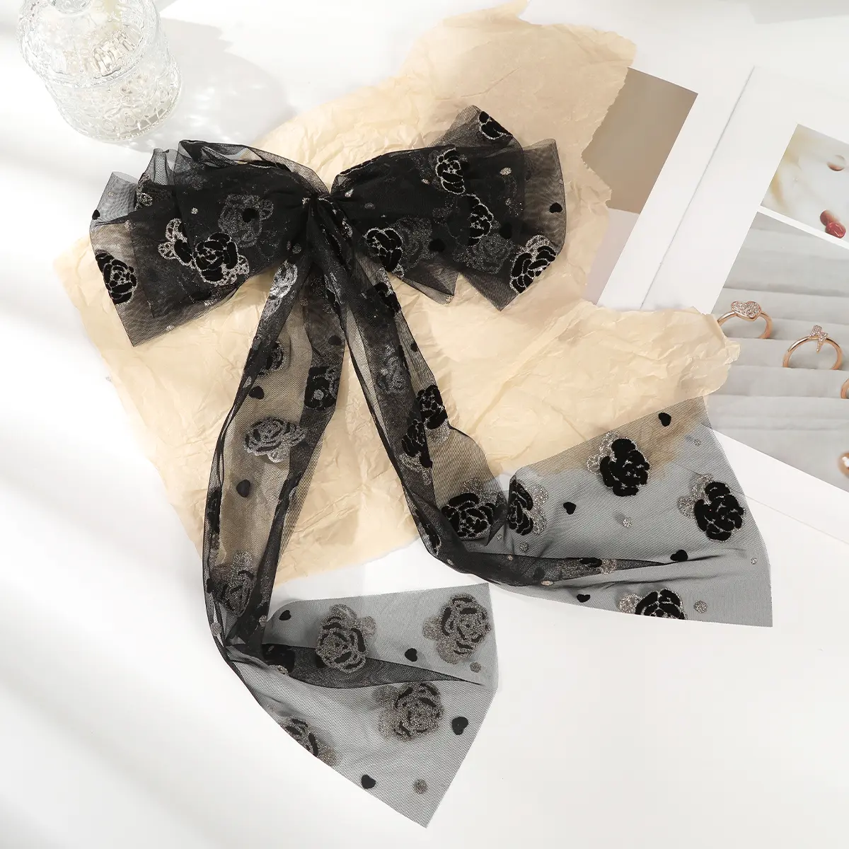 AWAYTR Rose Mesh Bowknot Hair Claw Clips for Women Girls Hair Clip Barrette Hair Clamps Headwear Hair Accessories