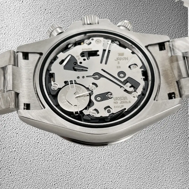 Silver Blue Chronograph Silicone Strap Sapphire Glass Daytona Watch Japan VK63 Quartz Watch Movement with Ceramic Bezel  No Logo