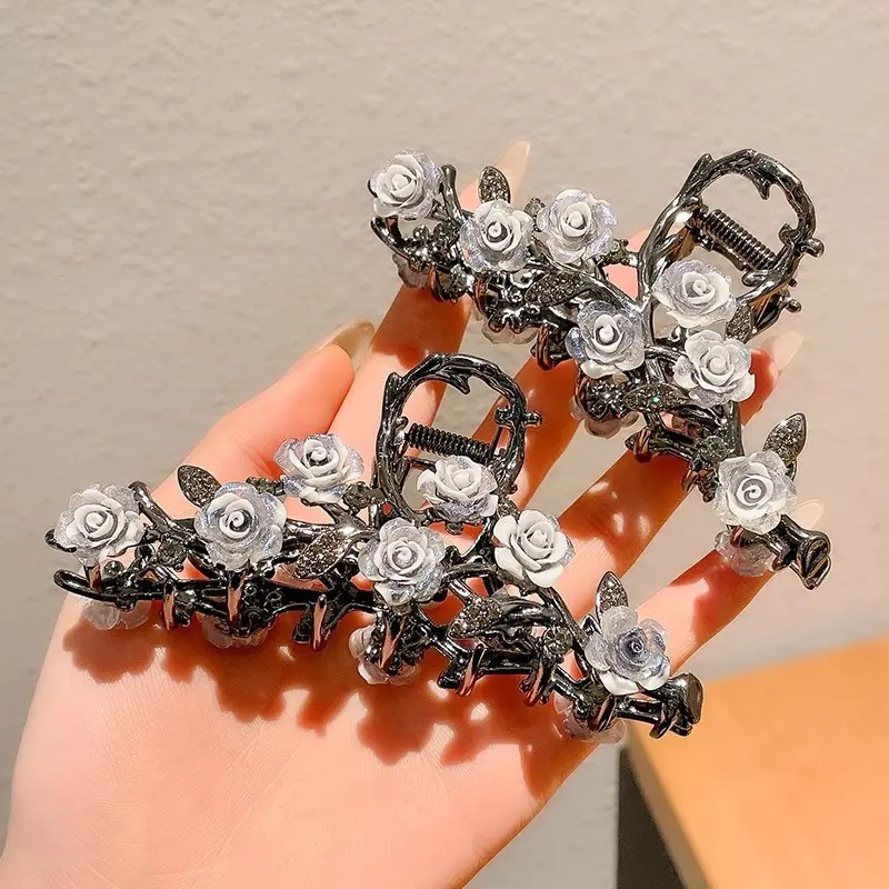 1 Pcs Fashion Exquisite Ink Rose Flower Hair Claws For Women Girls Party Hair Accessories