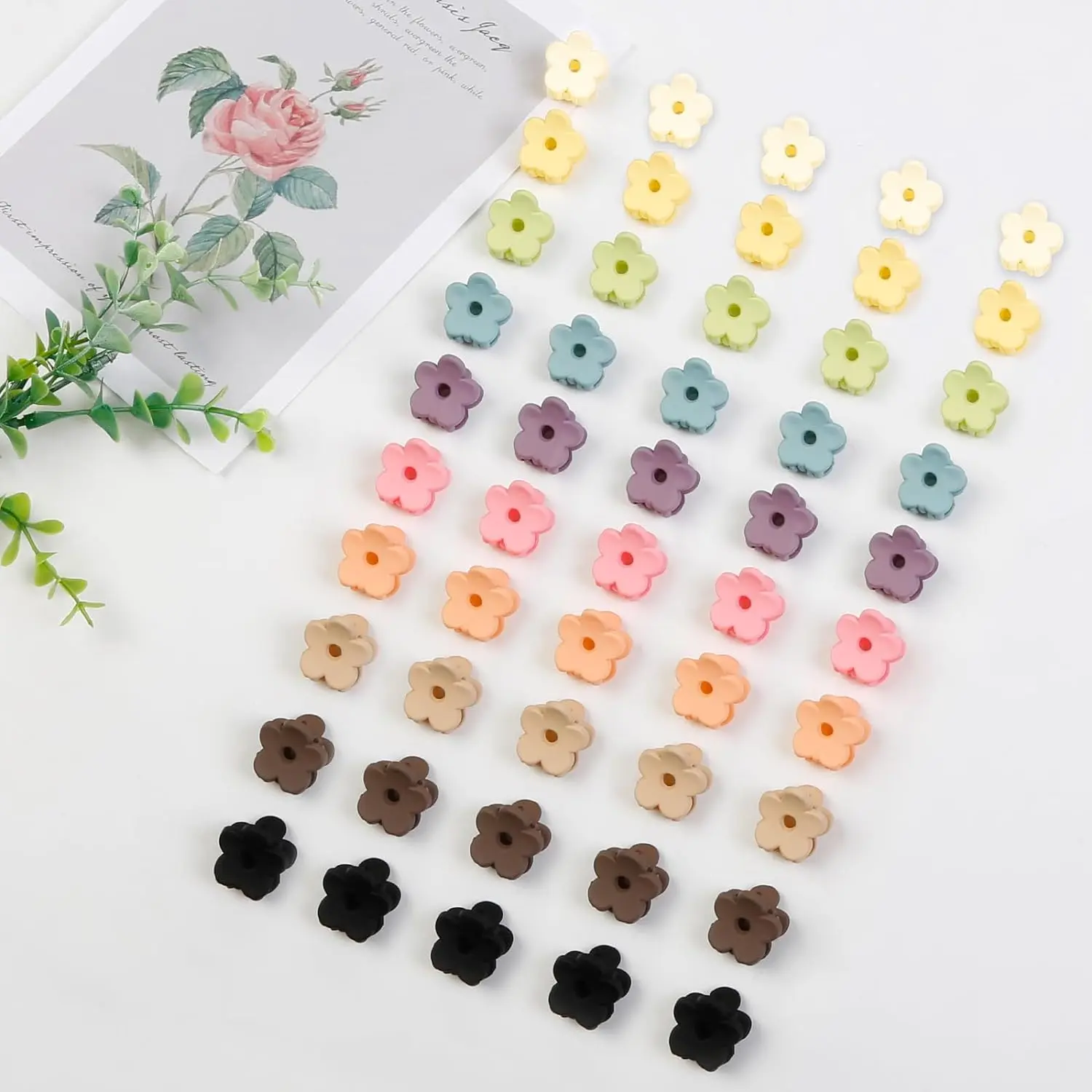 40Pcs Colorful Small Flower Hair Clips, Mini Paw Clips, Cute Chin Clips, Hair Pins, Hair Clips, Hair Accessories, Girls Ladies