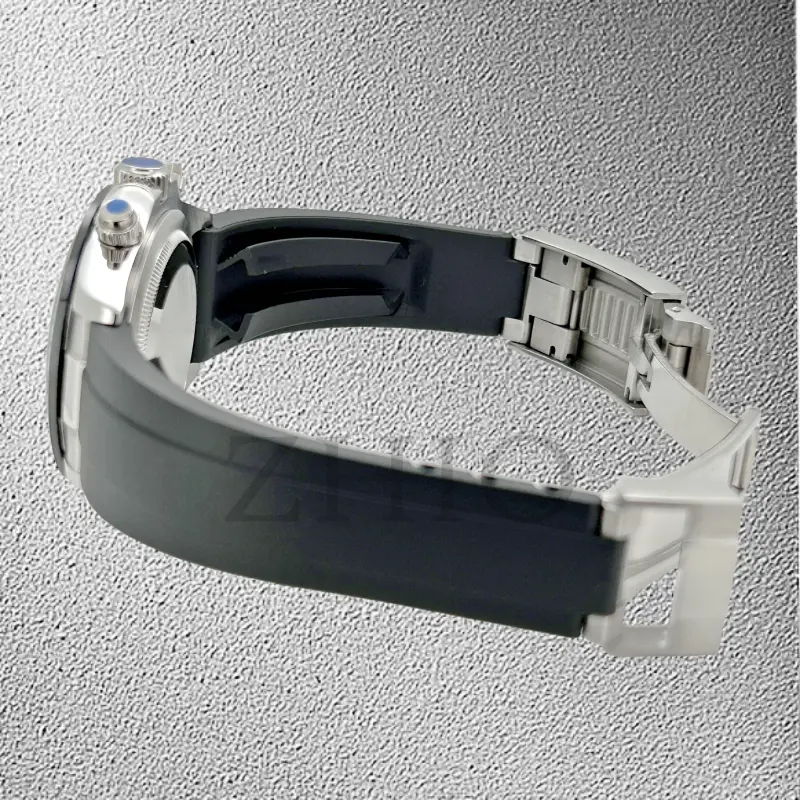 Silver Blue Chronograph Silicone Strap Sapphire Glass Daytona Watch Japan VK63 Quartz Watch Movement with Ceramic Bezel  No Logo