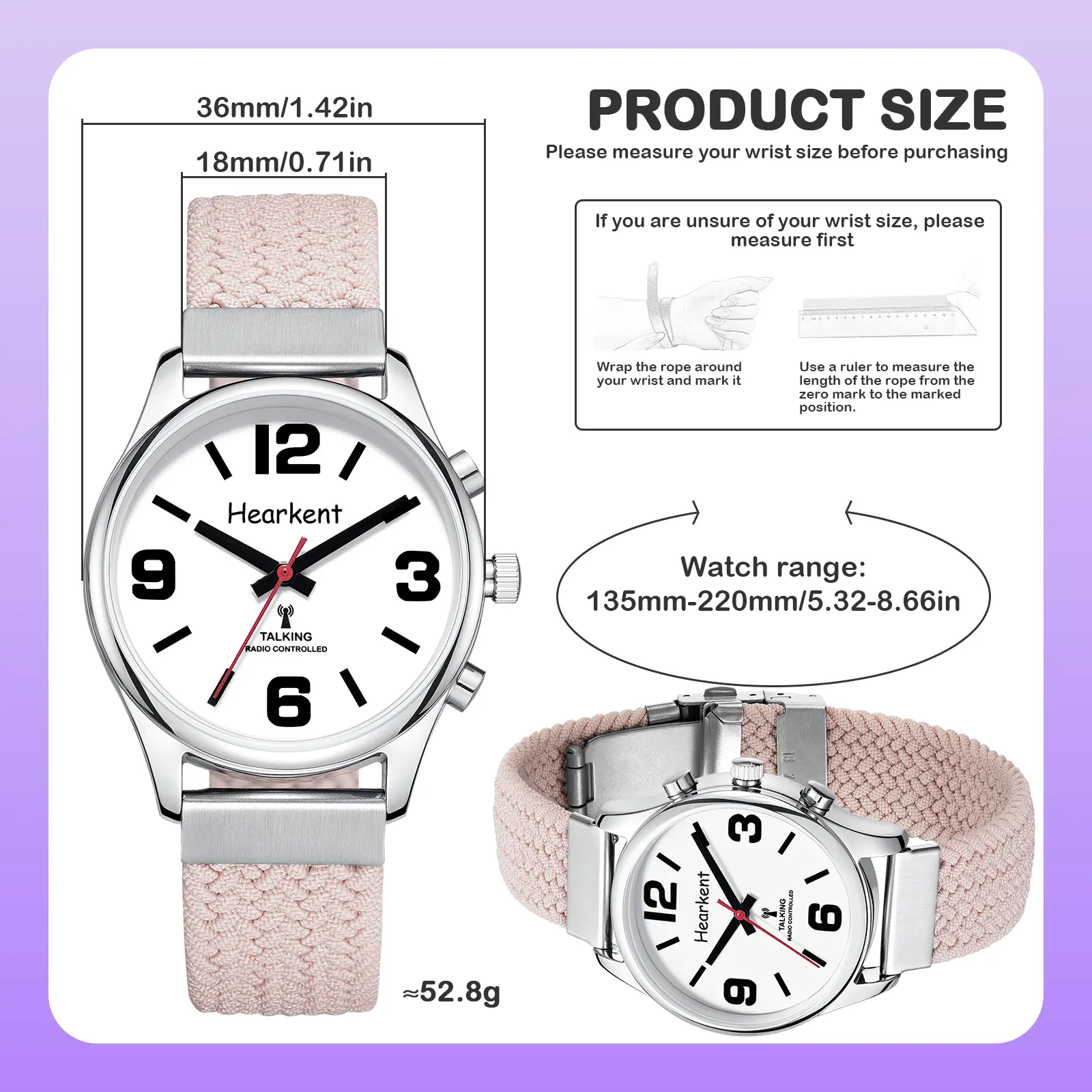 Hearkent English Talking Watch Fashion Nylon Strap Women Quartz Watch with  Alarm Clock Hourly Chime Voice Blind Wrist Watches