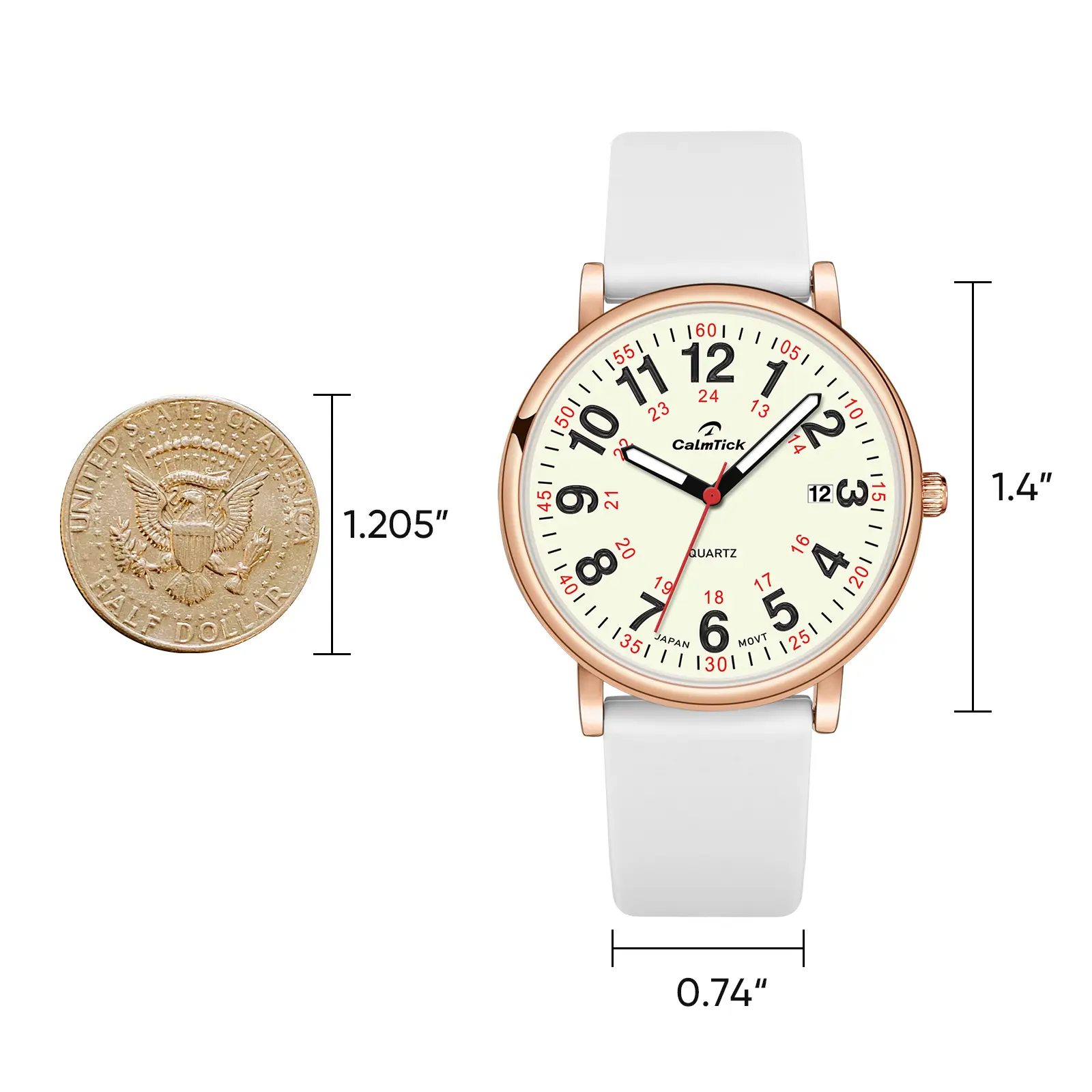 Calmtick Fine Artistic Nurse's Watch With Luminous Stopwatch Waterproof Plastic Strap