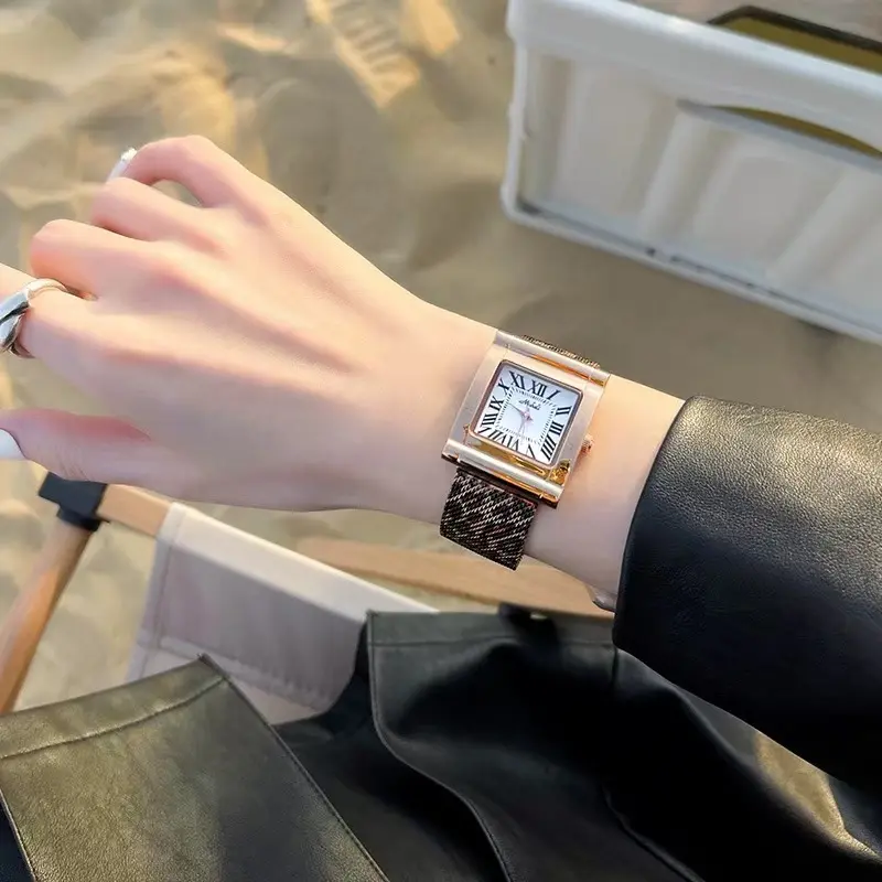 Luxury Rose Gold Stainless Steel Leopard Print Mesh Belt Quartz Wristwatches Watch for Women Gift for Girls