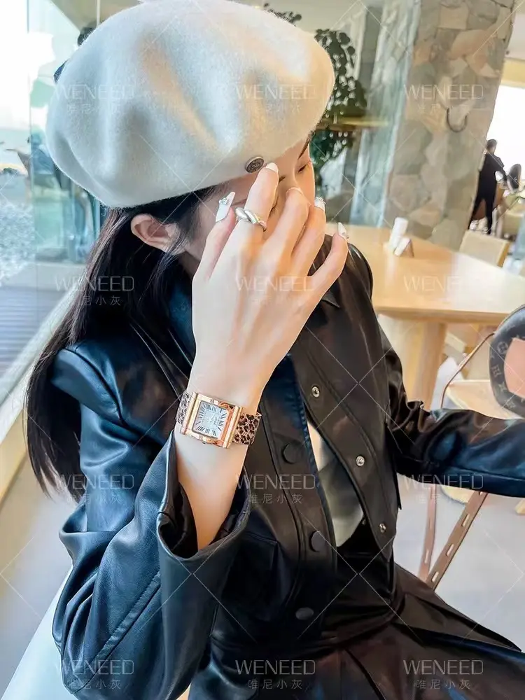 Luxury Rose Gold Stainless Steel Leopard Print Mesh Belt Quartz Wristwatches Watch for Women Gift for Girls