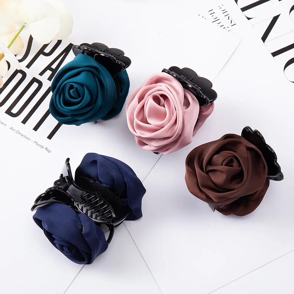 Women Rose Flower Hair Claws Crab Ponytail Hold Hairpin Sweet Hair Decorate Toothed Hair Clips Fashion Hair Accessories Headwear