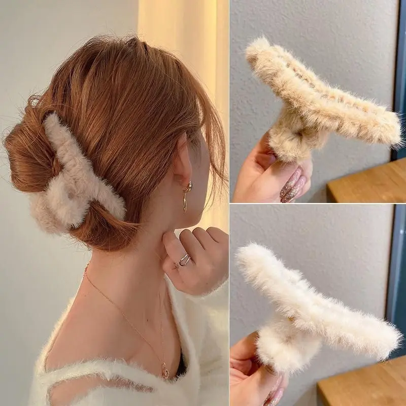 AISHG 14cm Elegant Plush Hair Clip Claw Korean Fashion Extra Large Imitation Rabbit Plush Grab Cawl Clips Girl Hair Accessories
