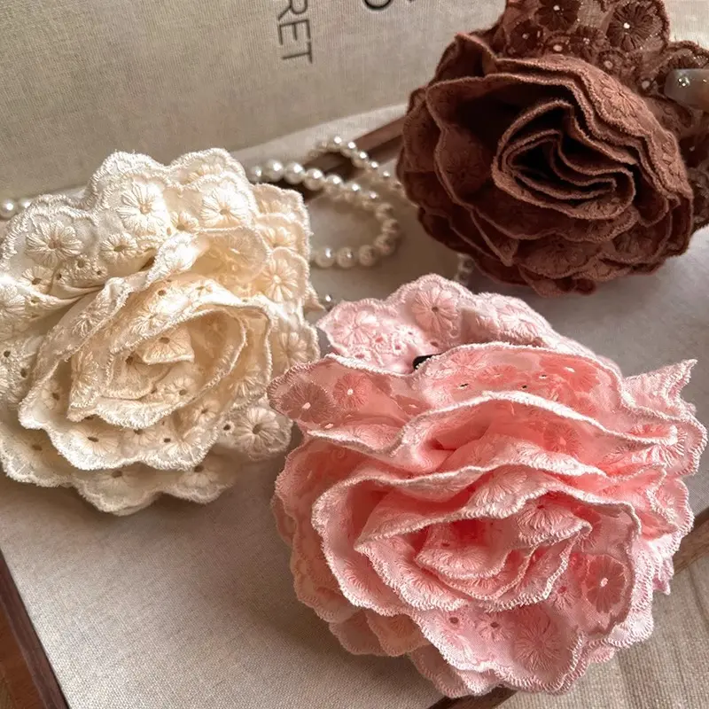 Lace Hair Claw Clip Women Girl Rose Flower Hair Claws Chic Barrettes Claw Crab Hairpins Hair Accessories Women Ponytail Holder