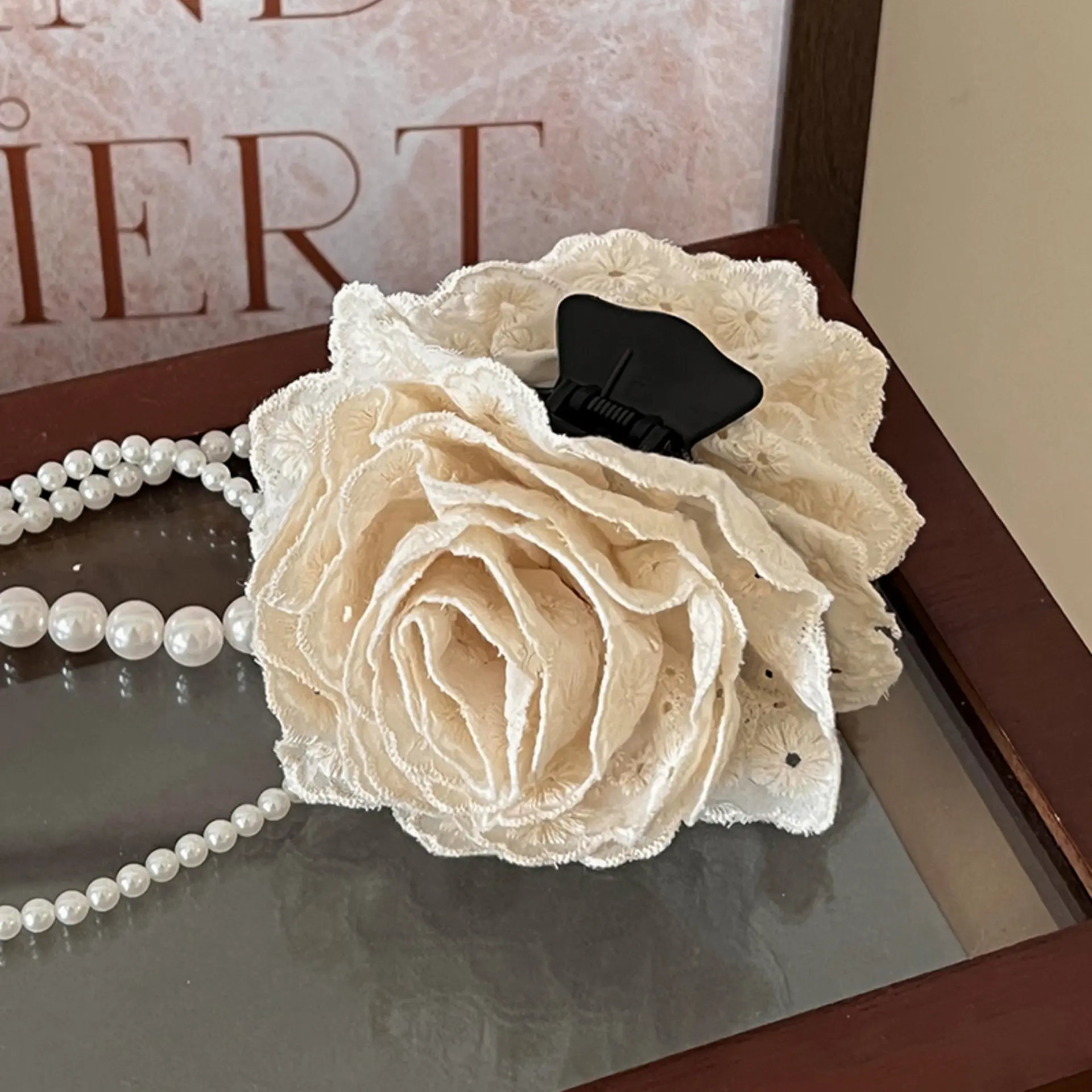 Lace Hair Claw Clip Women Girl Rose Flower Hair Claws Chic Barrettes Claw Crab Hairpins Hair Accessories Women Ponytail Holder