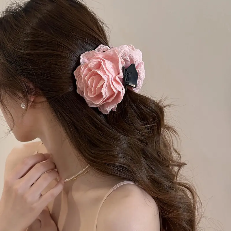 Lace Hair Claw Clip Women Girl Rose Flower Hair Claws Chic Barrettes Claw Crab Hairpins Hair Accessories Women Ponytail Holder