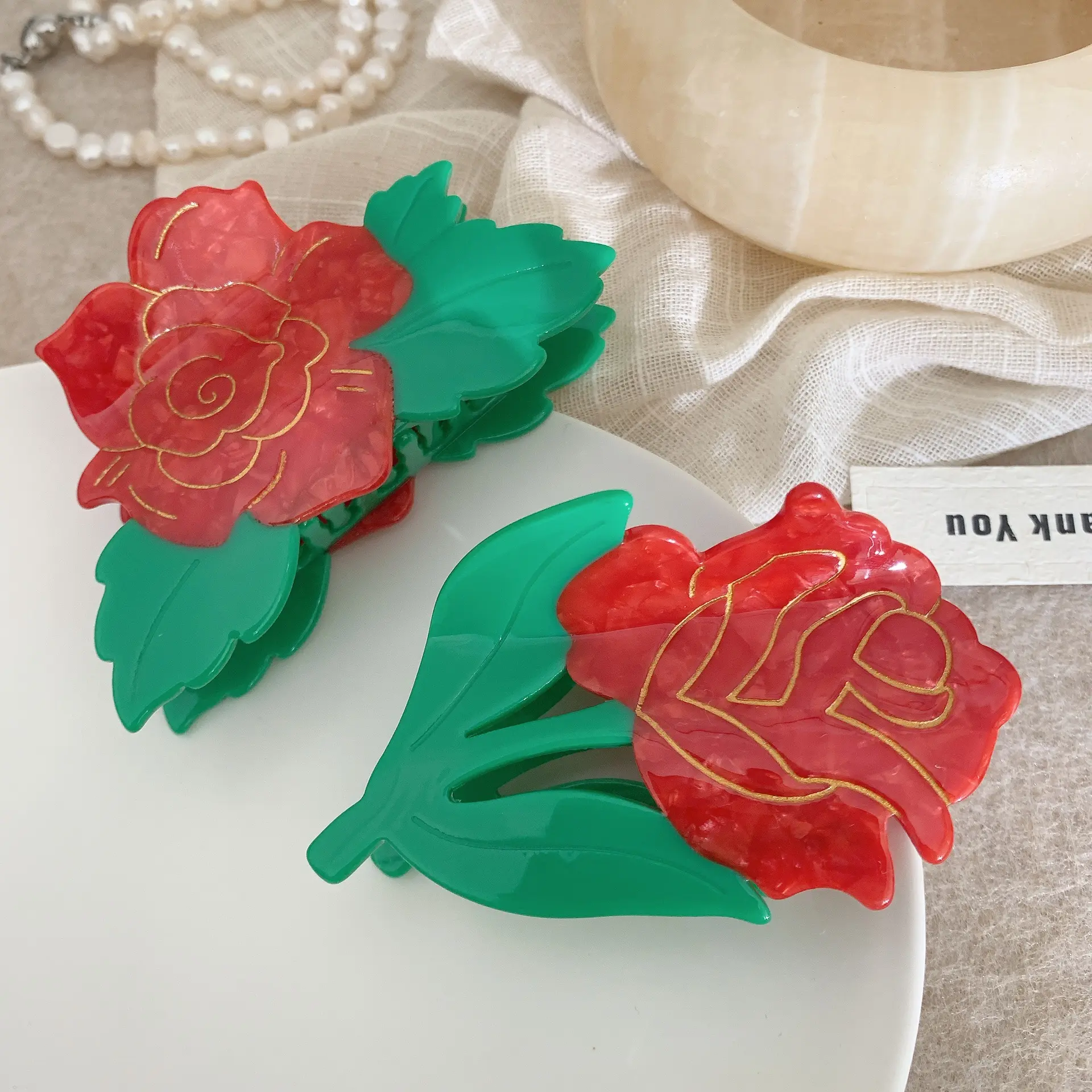 DuoShang Sweet Red Rose Hair Claw Eco-friendly Acetate Claw Clips Flower Series Crab Hair Clips for Women Girls Hair Accessories