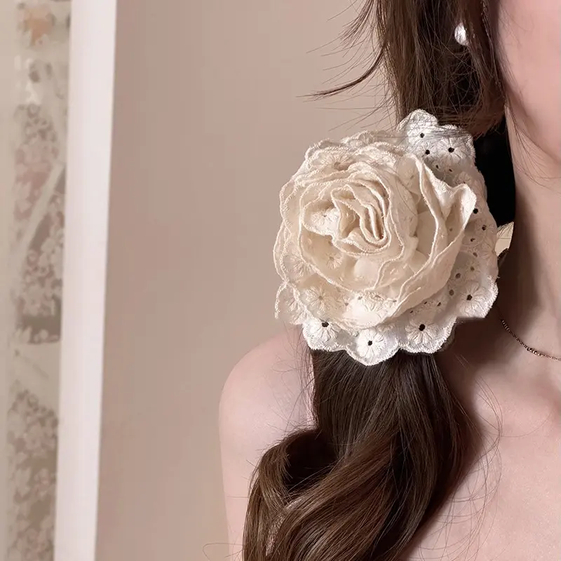 Lace Hair Claw Clip Women Girl Rose Flower Hair Claws Chic Barrettes Claw Crab Hairpins Hair Accessories Women Ponytail Holder