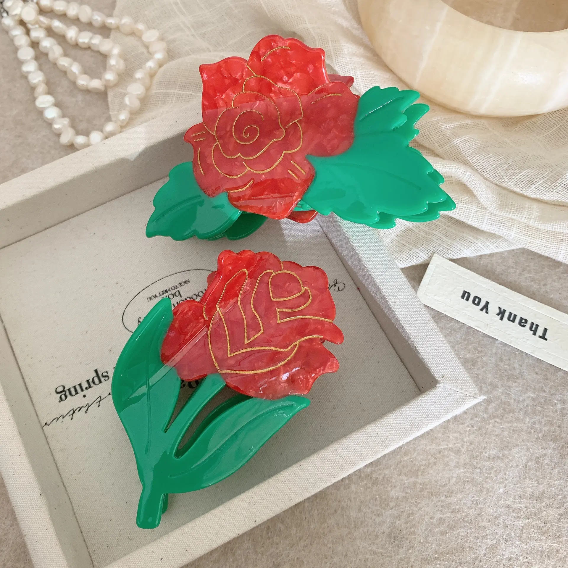 DuoShang Sweet Red Rose Hair Claw Eco-friendly Acetate Claw Clips Flower Series Crab Hair Clips for Women Girls Hair Accessories