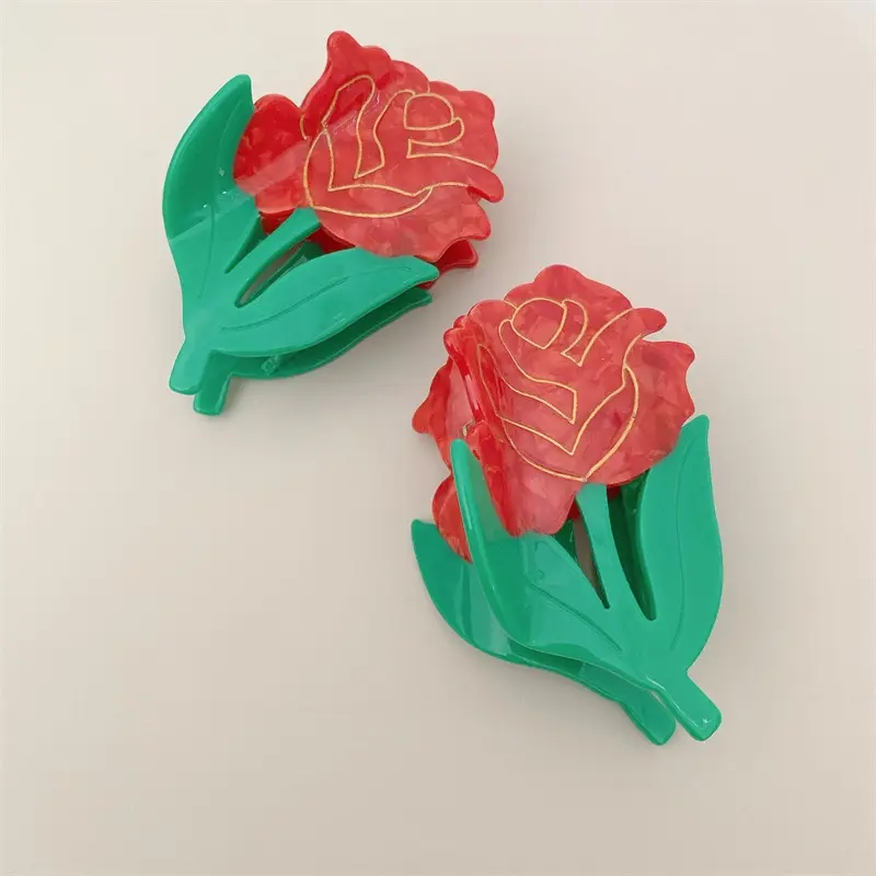 DuoShang Sweet Red Rose Hair Claw Eco-friendly Acetate Claw Clips Flower Series Crab Hair Clips for Women Girls Hair Accessories