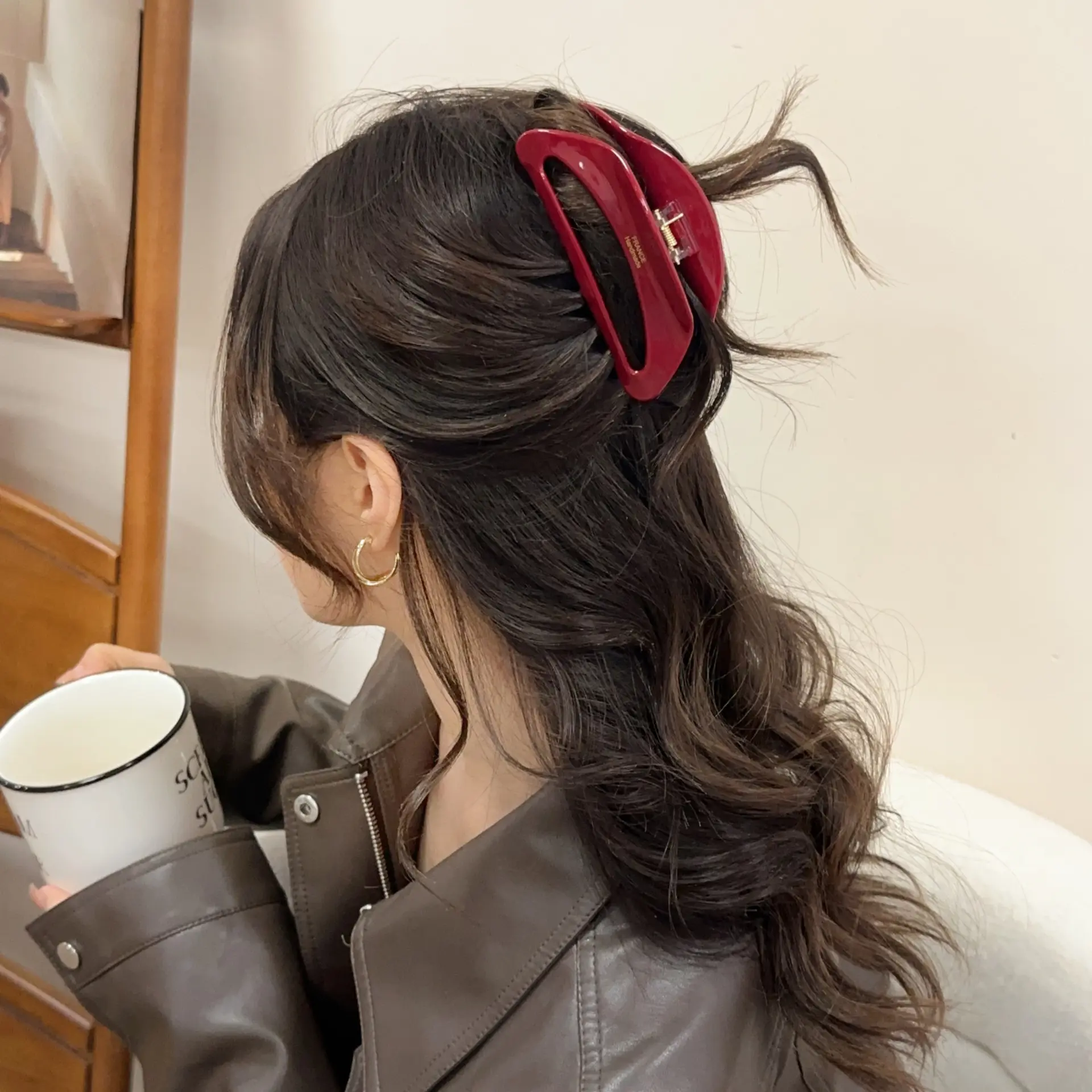 Acetate Dark Red Color Geometric Fixed Hair Claw Clip For Women New Fashion Letter Hairpin Hair Accessories Headwear Tool